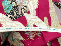 Burgundy Asian Crane Floral Metallic Gold Print Cotton Fabric Trans-Pacific 2 yd