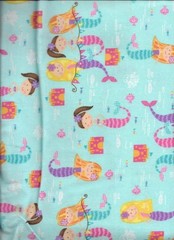 New Aqua Mermaids with Fish & Castle Flannel Fabric by the Half-Yard
