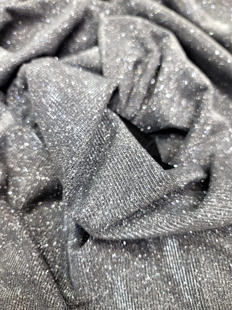 Black Spandex Fabric by the Yard – Silver Glitter Shine, Stretch for Prom Gowns