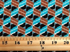 Rib Knit Fabric Teal Rust Geometric 3D Cube 4 Way Stretch 60″W Yard-RBPR053