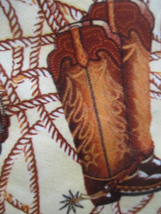 3 YDS COWBOY BOOTS & ROPE ON CREAM 100% COTTON OOP