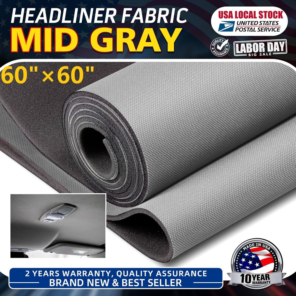 60″×60″ Medium Gray Knit Material Headliner Fabric Reupholster Aging/Smell Roof