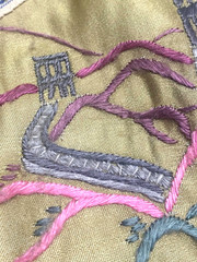 Vintage Great Wall of China Commemorative Chinese Circular Silk Embroidery Panel