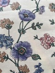 Floral Fabric Printed Polished Cotton Botanical Upholstery Drapery Purple White