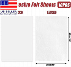 10 Pack Self Adhesive Felt Sheets – White Felt Fabric with Adhesive Backing – Pe