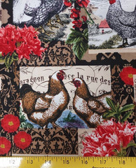 French Country Rustic Rooster Hen & Floral Patchwork David Textiles 22″x14″