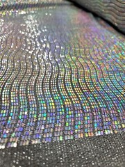 Iridescent Hologram Silver Rectangle Sequins on Spandex Mermaid Stretch Fabric