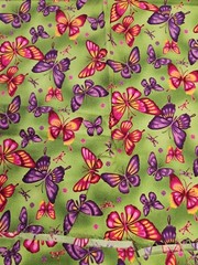 Lot of 3+ Yards Butterflies On Green Cotton Fabric