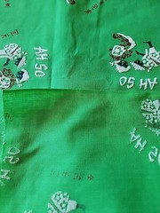 Chinese Asian Ah So Flocked Fabric Green White Black 3 yd x 44/45″