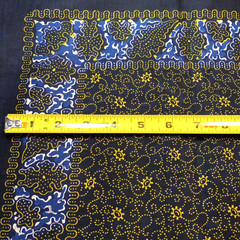Navy Blue Yellow White Floral Panel Print Quilt Cotton 1.8 Yard