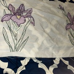 Embroidered purple flowers on green leafs 35 inches long 18in wide