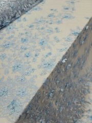 Sky Blue Lace 3d Floral Flowers On Mesh Fabric Sold By The Yard Gown Quinceañera
