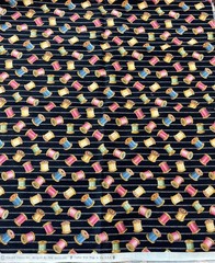 Retro Sewing Fabric by The Kesslers – Spools on Black Concord Fabrics USA 1/2 Yd