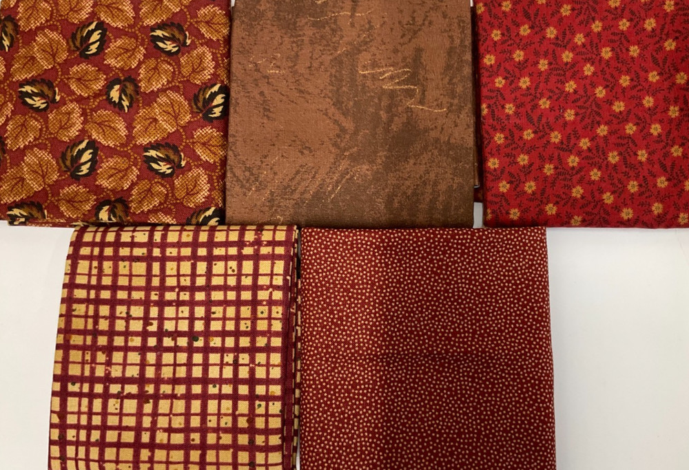 1/4 YARD BUNDLE OF 5 – PACK #23 – BURGUNDY & BROWN