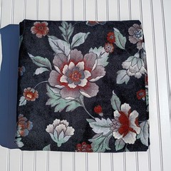 Vintage 70s Velour Upholstery Fabric 6 YD Black Silver Floral Design MCM Velvet
