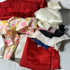 Fabric Scraps Remnants Mixed Lot Red Cream Floral Craft Quilting Sewing