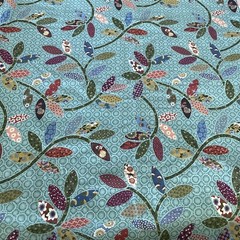 WIDE Teal Turquoise Geometric Floral Patchwork Leaves Vines Fifth 5th Avenue 3y