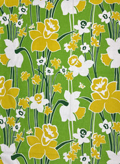 Vintage 70s Lime Yellow Daffodils Large Scale Cotton Canvas Decor Fabric BTY #41