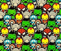 FAT QUARTER MARVEL KAWAII CHARACTER AVENGERS SUPERHEROES QUILTING COTTON FABRIC