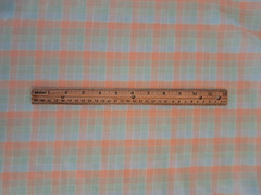 VTG Pastel Crepe Checked Plaid Fabric 44″ X 1-3/4 yds Peach, Mint, Aqua.
