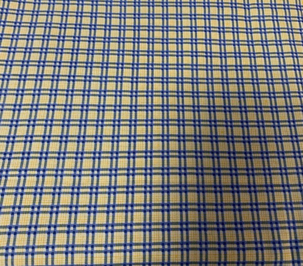 Vintage Plaid Checked Squares Print Fabric Yellow White And Blue 100% Cotton BTY