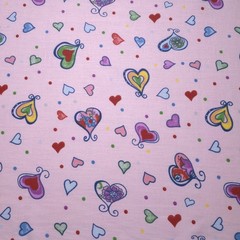 Playful Multicolor Heart Print Pink Poly Cotton Fabric 58″ By The Yard
