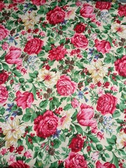Fabric Beige Background Red/Blue/White Flowers 2 Yards + 33″ x 45″ 100% Cotton