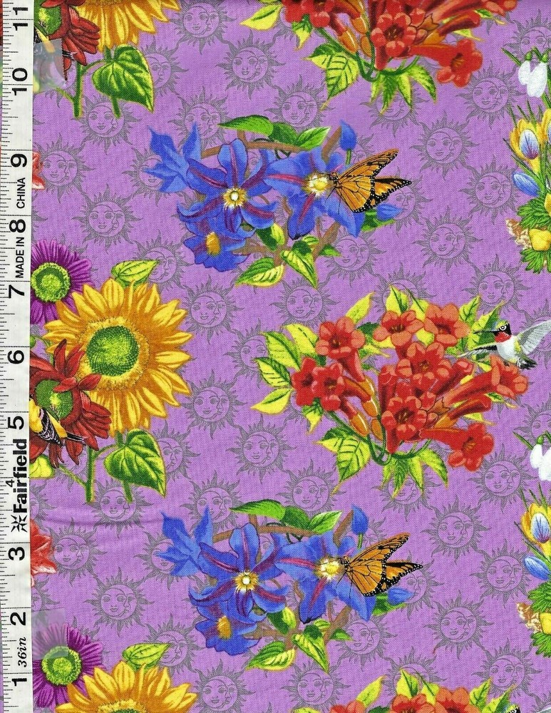 Purple Old Farmers Almanac Floral by Print Concepts bty