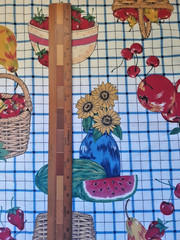 Vintage 90s Cotton Fabric Plaid Fruit Baskets 21″ x 58″ Washed Fabric Traditions