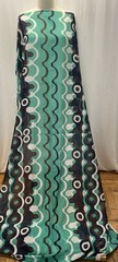 100% Silk Batiste Teal Dark Navy Blue Brown 60s Style Fabric By The Yd 46 “Wide