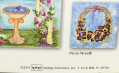 Pink Rose Wreath on Blue Sky Painted Fabric Dewberry 8-1/2″ Art to Sew Quilt Sq