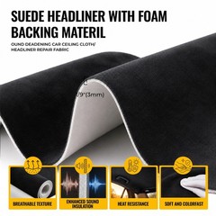 Headliner Fabric 108″ L x 60″ W Foam Backing for Car Truck RV SUV Boat Black