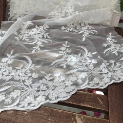 Callie WHITE Polyester Floral Corsage Embroidery on Mesh Lace Fabric by the Yar