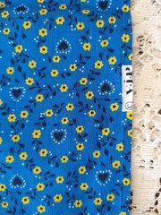 REMNANT VIP Blue Yellow Calico Black Hearts Fabric Cotton 16″ L x 10″ W