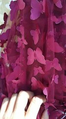 Burgundy Lace 3d Satin Butterflies Embroidered on Mesh Bridal Fabric Sold by Yrd