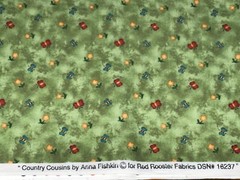 1/2 Yd Country Cousins Red Rooster Cotton Fabric Flowers Butterflies on Green