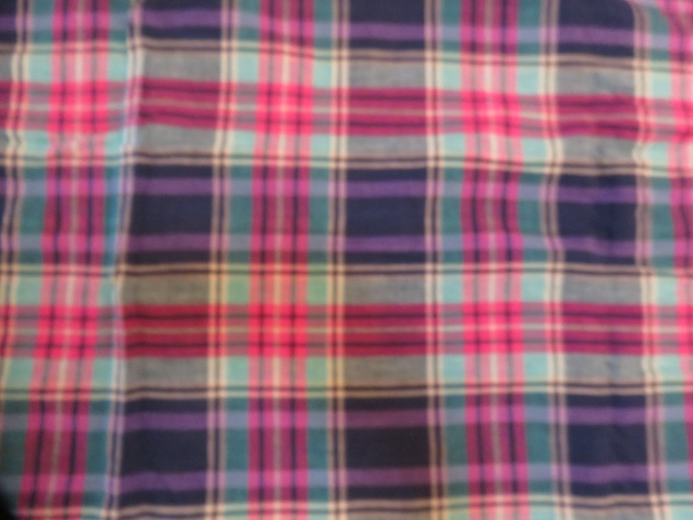 WOVEN MULTICOLOR MADRAS PLAID BLUE RED AQUA PURPLE 3 YARDS