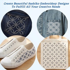 58 Pcs Sashiko Thread Kit with Geometric Stencils Needles for Jeans Repair DIY