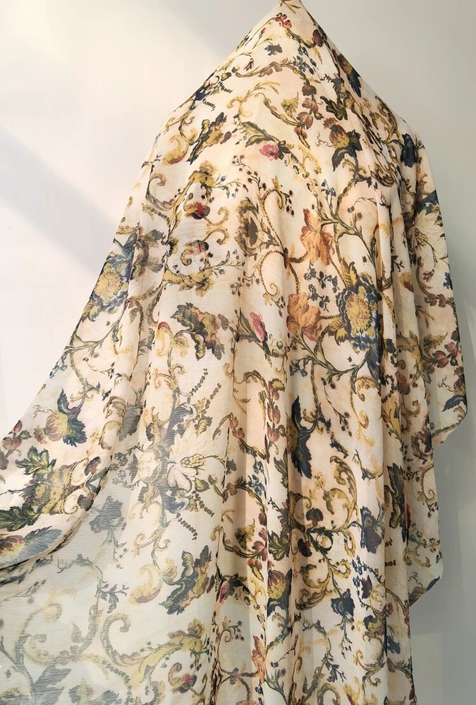 58” Wide By Yard Digital Print Chiffon Fabric Vintage Crinkled Chiffon Crepe