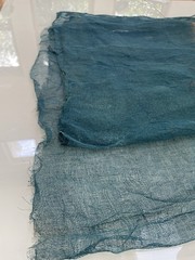 Antique Japanese Hand Spun Fine Hemp Kaya Mosquito Net Turquoise Seamless 70″