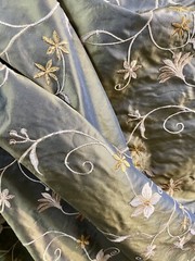 100% SILK TAFFETA EMBROIDERED SILK DRAPERY UPHOLSTERY FABRIC Green – Sold Per Yd