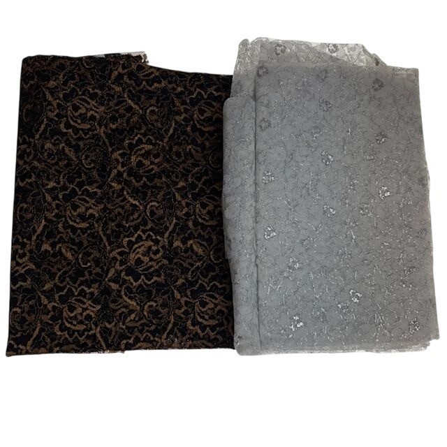 Vintage Metallic Lace Fabric 3.75 yard Black Copper White Silver Wedding Clothes