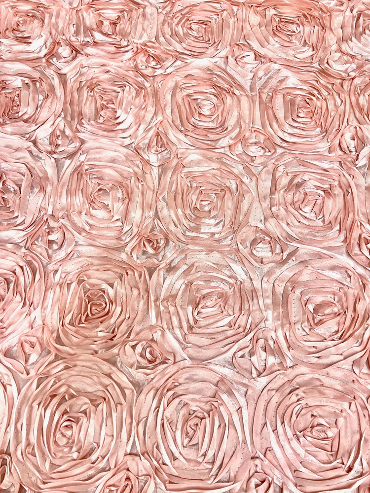 Paige BLUSH PEACH 3D Floral Polyester Satin Rosette Fabric by the Yard – 10028