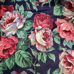 Vtg Cranston Print Works Cotton Roses Large Floral Red Blue White