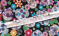 Skull Cotton Halloween Fabric Rose Hubble Hi-Fashion lot of 2 pieces