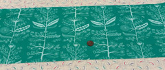 Floral Plants * Stems * Leaves * White on Green * 100% Quality Cotton * 8″ x 22″