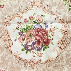 1.2 YD Vintage Floral Flourish Polished Cotton Decor Fabric Beige Cyrus Clark