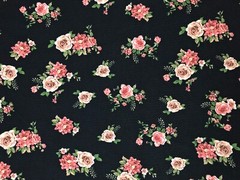 Bullet Knit Printed Fabric-Black Vanilla Roses-BPR276-Sold by the Yard