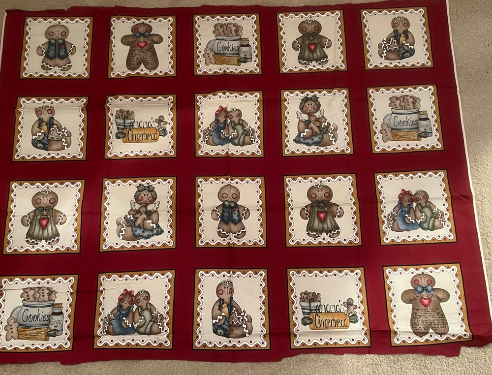 OOP VTG Dianna Marcum Grandmas Gingerbread Cheater Quilt Cotton Fabric Panel