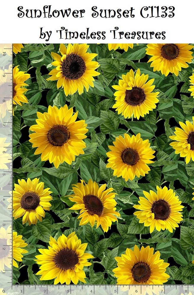 Sunflower Sunset Cotton Quilt fabric by Timeless BTY C1133 Small Leafy Flowers